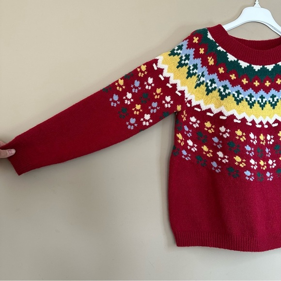 Paw Print Fair Isle Sweater Women L Thick Red Animal Lover Dog Cat Rescue Nordic - Picture 7 of 13